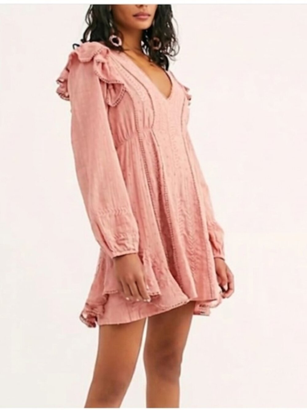 Free People Women's Size 14 Dusty Rose Isabella Embroidered Boho Mini Dress